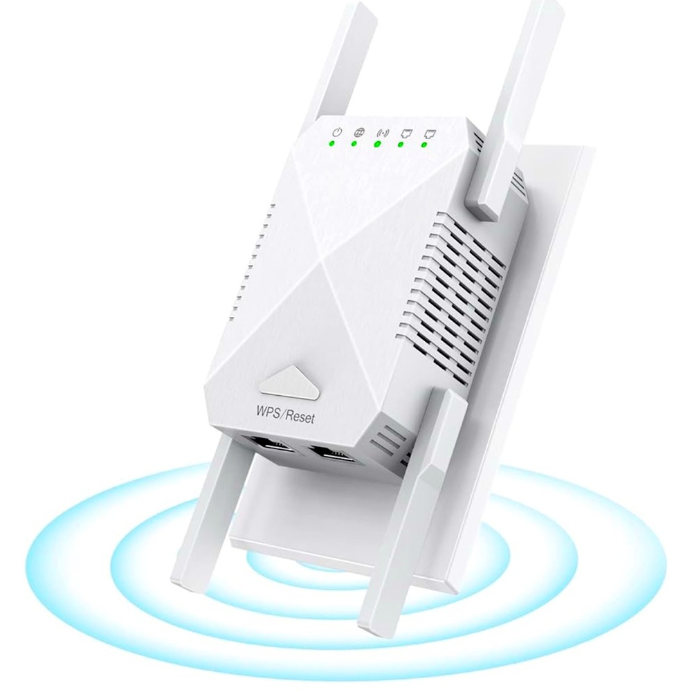 White WiFi Booster with Dual Band Extender